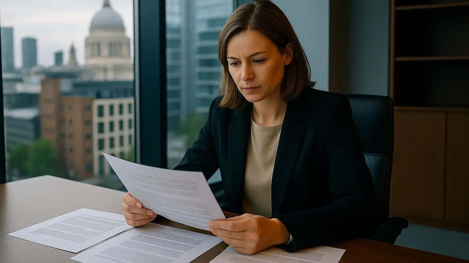 Solicitor assessing late appeal documents in a London office